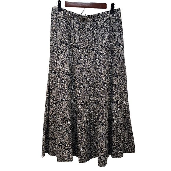 Boden Dresses & Skirts - Boden Tiered Maxi Skirt Size 12 Petite Black Beige Floral Paisley Ecovero Jersey